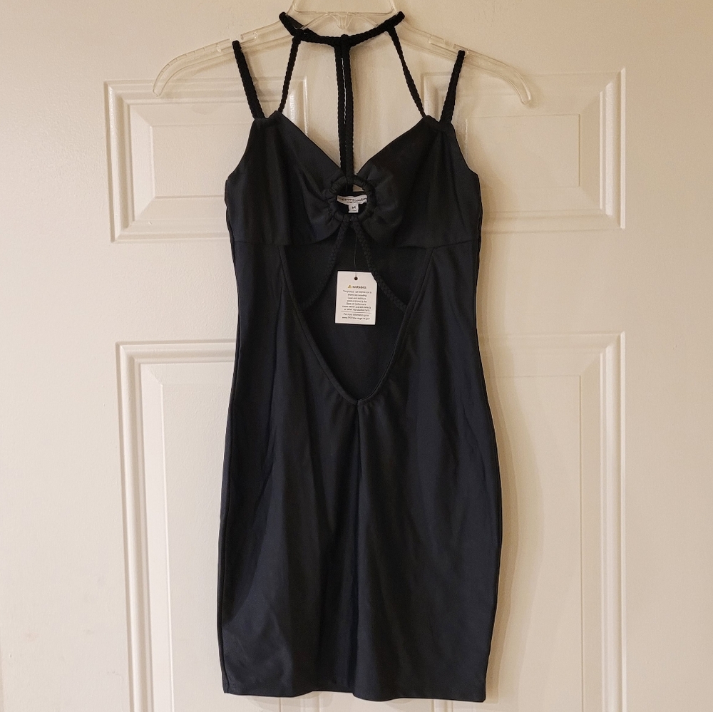 Cherry Mellow Black Cut Out Braided Strappy Dress